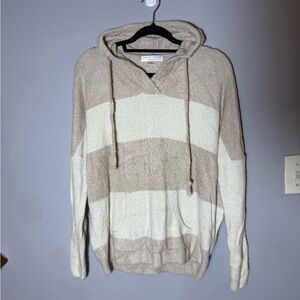 Barefoot Dreams  Tan and Cream Hooded Sweater size L/XL